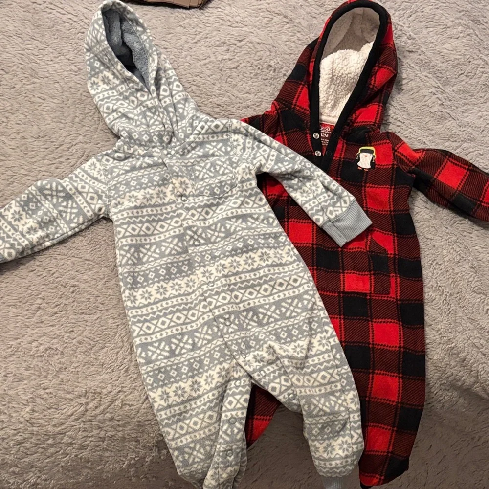 Carter's Gray and Red Plaid Kids One Pieces-fleece, winter - Picture 1 of 1